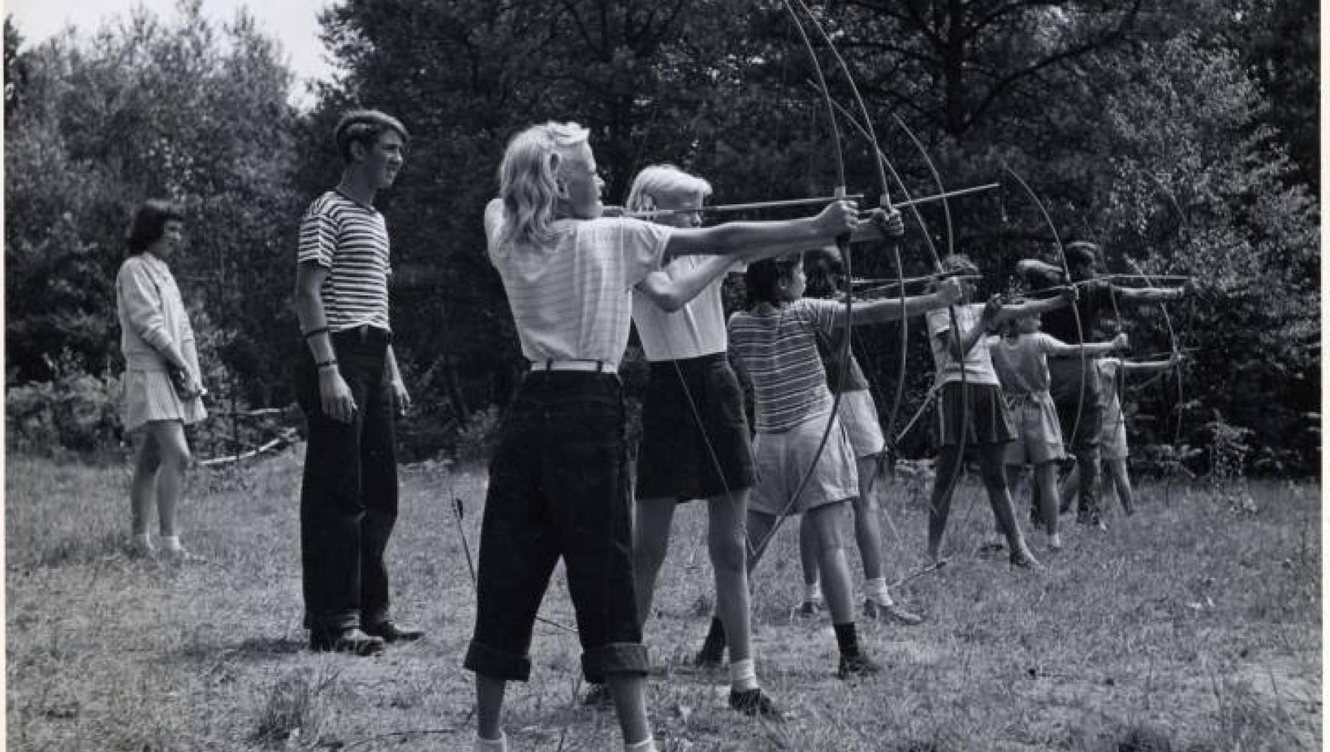 Girls at an archery class. 